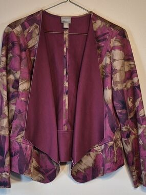 Chico's Women's Burgundy Floral Draped Jacket